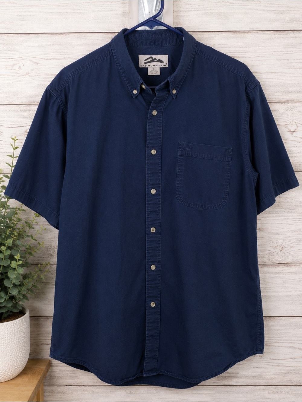 Tri-Mountain Navy Button Down Short Sleeve Shirt Size Large